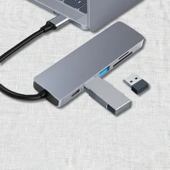 6 в 1 USB C-концентратор, многопортовый разветвитель, Конвертер Type-C, Удлинитель, Аксессуар, Адаптер для подключения, Устройство для чтения карт