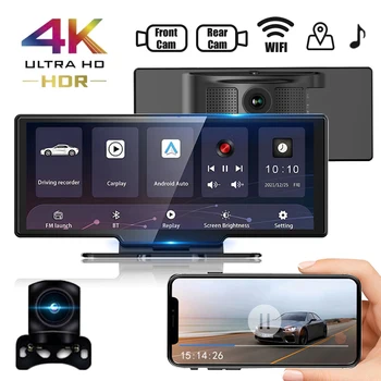 Автомобильная видеорегистратор 4K 1080P, беспроводной CarPlay, Android, автомобильный видеорегистратор, WiFi, GPS-навигация, камера заднего вида, Видеорегистратор на приборной панели