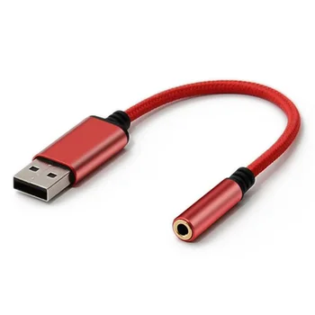 Аудиоадаптер с разъемом USB для наушников 3,5 мм, Внешняя стереофоническая звуковая карта для ПК, ноутбука, PS4, Mac и т.д. (0,6 фута, красный)