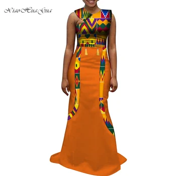 Африканские платья для женщин, длинное платье дашики без рукавов с африканским принтом, Африканское свадебное платье Макси размера Плюс WY7664