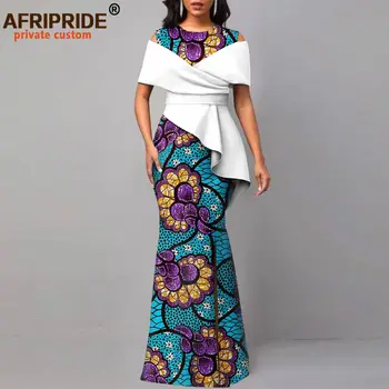 Африканские платья для женщин с Открытыми плечами, Круглым вырезом, Высокой Талией, Повседневное Платье Макси в стиле Анкара, Вечерние Наряды A2325006