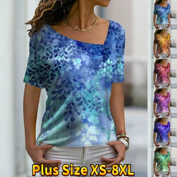 Женская модная новая футболка с принтом в виде снежинок, базовая рубашка с V-образным вырезом, рубашка больших размеров, летний топ XS-8XL/3D печать