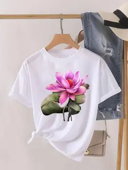 Женская цветочная прекрасная акварельная одежда 90-х годов, футболка с круглым вырезом и рисунком, модный принт, короткий рукав, Женский топ, Женская футболка, Футболка