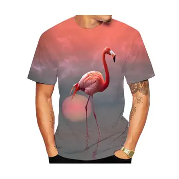 Летние Модные мужские и женские футболки с 3D принтом Фламинго 2023, Повседневный уличный Пляжный дышащий Тонкий Топ в стиле Харадзюку