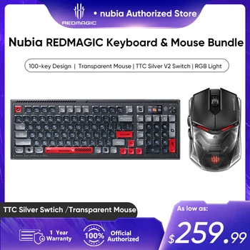 Механическая клавиатура Nubia Redmagic 3-Mode Mechanice Keyboard & Mouse Bundle TTC Серебристая Swtich Прозрачная Мышь с подсветкой RGB