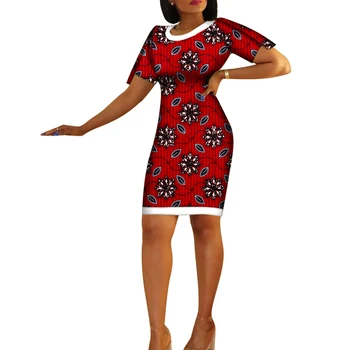 Модные платья в Анкаре, Женское облегающее короткое платье Макси с африканским принтом, Женская африканская одежда, плюс размер, простое летнее платье WY7532