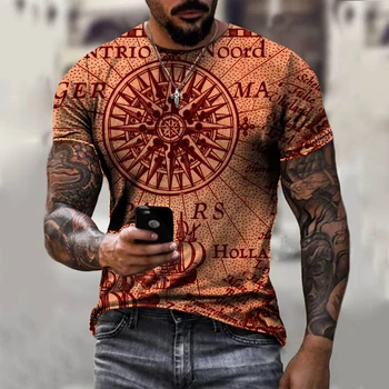 Модный навигационный компас, Летняя мужская футболка с 3D-принтом, с круглым вырезом и короткими рукавами, Мужская 3D Одежда, Уличные Свободные Повседневные футболки