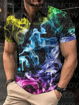 Мужская повседневная рубашка поло с принтом Rainbow Smoke с короткими рукавами, рубашка поло с 3D принтом, Летние мужские топы