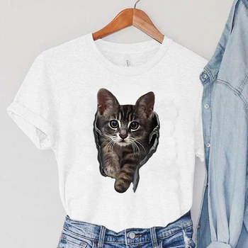 Оригинальные футболки с принтом кота, женские летние топы с круглым вырезом и короткими рукавами с мультяшным котом, Женская одежда с домашними животными, Женские футболки с кошками