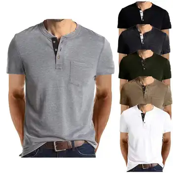 Прямая Поставка, модная однотонная хлопковая мужская футболка поло Henley Camiseta с пуговицами