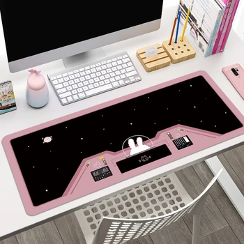Расширенный Космический коврик для мыши с кроликом астронавтов, Милый мультяшный коврик для компьютерной клавиатуры, нескользящая резиновая основа, коврик для мыши genshin для женщин