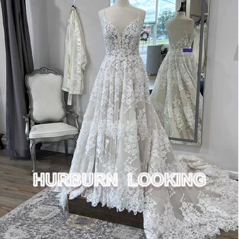 Свадебное платье HERBURN Geogeous на тонких бретельках с кружевными пуговицами в виде принцессы, Модное свадебное платье на заказ по случаю нового прибытия