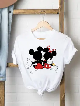 Футболка Disney, трендовая футболка Cute Friends, женские футболки с рисунком Микки Мауса с коротким рукавом, повседневная модная одежда с принтом