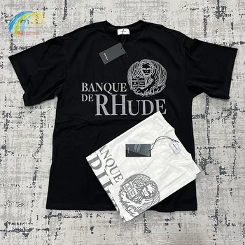 Футболка RHUDE Для мужчин И женщин, хлопок лучшего качества, буквы из кокосовой пальмы, черный абрикос, короткий рукав, модные классические простые футболки Rhude