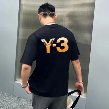 Футболка с круглым вырезом и коротким рукавом Yamamoto Yohji Y-3, подходящая по цвету, для мужчин и женщин, 2023, Модные Свободные простые Футболки Y3