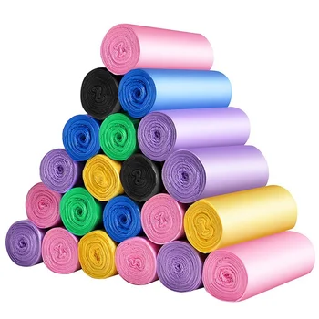 100шт Толстых Больших цветных мешков для мусора с плоским горлышком Бытовые одноразовые 5 Рулонов пластиковых мешков для мусора