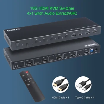 18G HDMI KVM Коммутатор 4 входа 4 выхода Выходные порты USB 2.0 Поддерживают интеллектуальное управление EDID и функцию памяти ARC Power Off