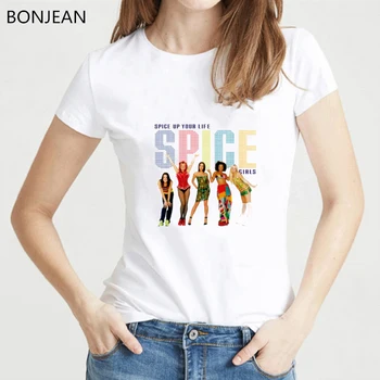 2021 футболка Spice girls, женская футболка в корейском стиле, женские футболки с графическим рисунком, женская футболка, топ, женская белая уличная одежда 90-х, футболки
