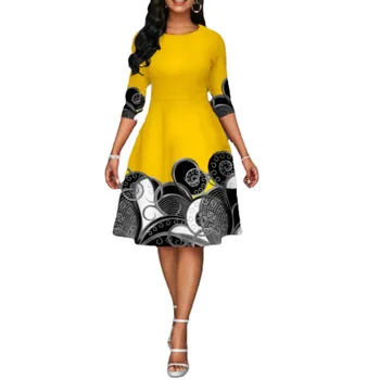 2023 Африканские платья для Женщин, Весенние Элегантные Африканские Женские Платья из Полиэстера с коротким рукавом и Принтом, Большие Размеры, Платье длиной до колена, S-5XL