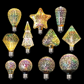 3D светодиодная лампа, звездный фейерверк E27, винтажный ночник Эдисона 220 В, A60 ST64, G80, G95, G125, праздничная новинка, декоративное освещение