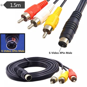 4-Контактный разъем Mini DIN S-Video к разъему 3 RCA Кабель S-Video 4-Контактный разъем к разъему 3 RCA Композитный видеокабель RGB 1,5 м 5 футов