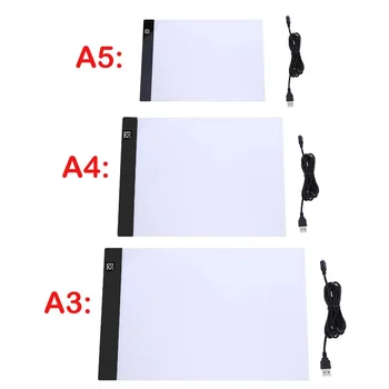 A3 / A4 / A5 Трехуровневая светодиодная панель с регулируемой яркостью, доска для рисования, световой короб для отслеживания, защита глаз, легче для алмазной живописи