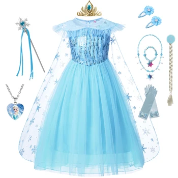 Disney Frozen/костюм Принцессы, платье принцессы для девочек, Белое сетчатое бальное платье с блестками, Карнавальная одежда, Детский Косплей Снежной королевы Эльзы и Анны
