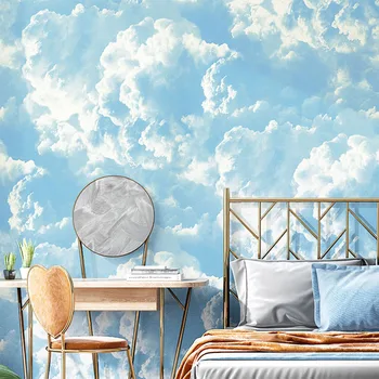 Nordic Ins Голубое небо и белые Облака Обои Гостиная Спальня ТВ Фон Стены Домашний Декор Креативные Темные Облака 3D Фреска