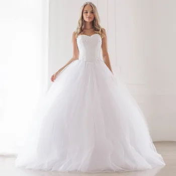 Robe de Mariee Mariage Белое Свадебное Платье Для Женщин 2023, Классическое Кружевное Тюлевое Свадебное Бальное Платье Со Шнуровкой Сзади, Vestido