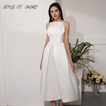 Белое платье на бретельках для выпускного Вечера, простая Чайная длина, без спинки, Вечерние платья для Святого Причастия, Robe De Soirée Femme
