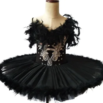 Белое Черное Балетное платье с лебедем из перьев для девочек, профессиональное балетное платье балерины, одежда для танцев для девочек