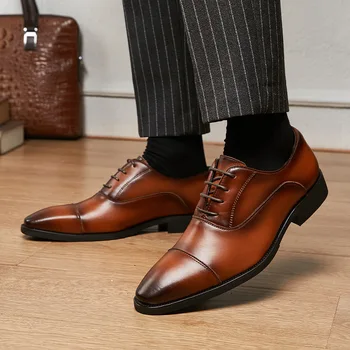 Весенне-осенние мужские модельные туфли в Британском стиле, Носимые Дышащие мужские повседневные деловые туфли на плоской подошве из натуральной кожи, Мужская обувь