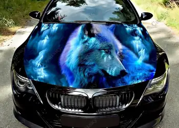 Виниловые наклейки на капот автомобиля с изображением синего волка и животных, Оберточная виниловая пленка, Наклейки на крышку двигателя, Универсальная защитная пленка на капот автомобиля