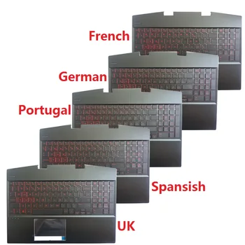 Клавиатура для ноутбука HP OMEN 15-DH 15-DH000 TPN-C143 с подставкой для рук, верхняя крышка, Красная подсветка, Великобритания/испанский/французский/Немецкий/Португальский