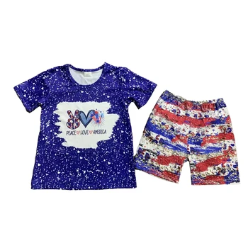 Комплект детской одежды серии Independence Day Оптом, Летний Бутик, Комплект из 2 предметов с коротким рукавом для маленьких мальчиков