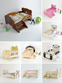 Кукольный Домик, Мини Мультяшная деревянная кровать, Домашняя мебель для Спальни, Игрушка В Подарок, модель мебели для гостиной, Миниатюрная деревянная игрушка ручной работы