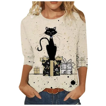 Модные футболки с принтом кота, Летний Женский Повседневный топ с животными, Рубашка с короткими рукавами, Женская футболка, Новая Свободная женская одежда в стиле Харадзюку Каваи