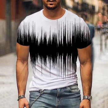 Мужская футболка с графическим 3D круглым вырезом в Черно Белую полоску, Одежда оверсайз, Повседневный топ на каждый День, Уличная одежда с коротким рукавом, Одежда