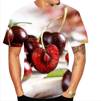 Мужская футболка с круглым вырезом, индивидуальность, футболка с 3D принтом вишни и фруктов, Унисекс, футболка с круглым вырезом, индивидуальность