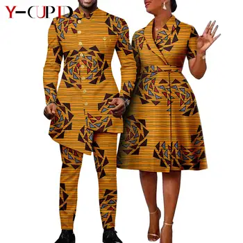 Мужские костюмы в африканском стиле, однобортные куртки, подходящие по размеру наряды для пар, платья с принтом Bazin Riche, дашики, тренчи, пальто Y23C007