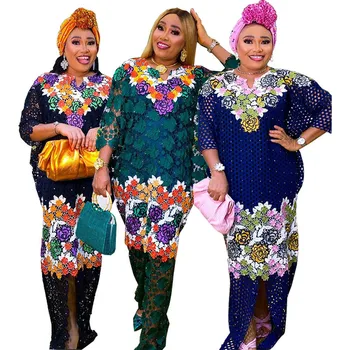 Нигерийское Женское Кружевное Платье-кафтан, Африканские Платья для Женщин с Традиционным Принтом, Мусульманский Халат Abaya Boubou, Африканская Женская Одежда