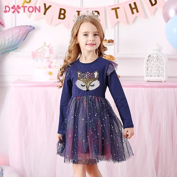 Осенние платья DXTON для девочек, платье Принцессы с длинными рукавами и блестками для девочек, костюм для Вечеринки в честь Дня рождения, Мультяшный кот, Детские платья для малышей