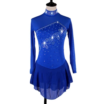 Платье для фигурного катания Женщин и девочек Платье для катания на коньках королевский синий гимнастический костюм на заказ B101