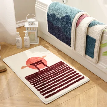 Простой впитывающий коврик для ванной Комнаты, коврик для унитаза, Домашний флокированный нескользящий коврик, коврик для входной двери, ковер для ванной комнаты