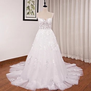 свадебное платье с кружевной аппликацией в виде сердца, трапециевидное платье с длинным шлейфом, элегантное свадебное платье принцессы, Платье невесты Robe De Mariee