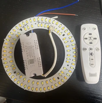 Светодиодный трехцветный затемняющий кольцевой потолочный светильник с дистанционным управлением, реконструирующий лампу, ламповую доску, фитильный диск, накладка, белый теплый