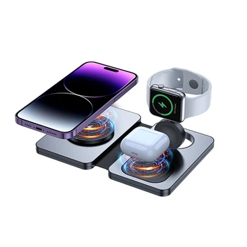 Складное беспроводное зарядное устройство OSSKY T5 мощностью 15 Вт 3 в 1 для iPhone 15/14/13/12 Pro Max, Apple Watch 7/6 и Samsung Galaxy Watch