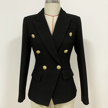 Улица Новая 2023 барокко дизайнер блейзер женские классические Лев кнопки двубортный тонкий облегающий фактурный пиджак