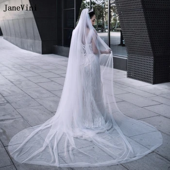 Фаты JaneVini Luxury Pearl Длиной 3 м, Металлическая Расческа, Однослойная Фата для Собора с жемчугом, Тюлевая фата для свадебного платья