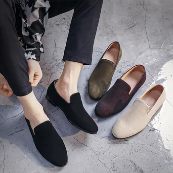 Четыре сезона новых мужских ботинок Beans Корейской версии A Hundred с Матовыми кожаными туфлями для газона A Footstool Кожаные туфли P007